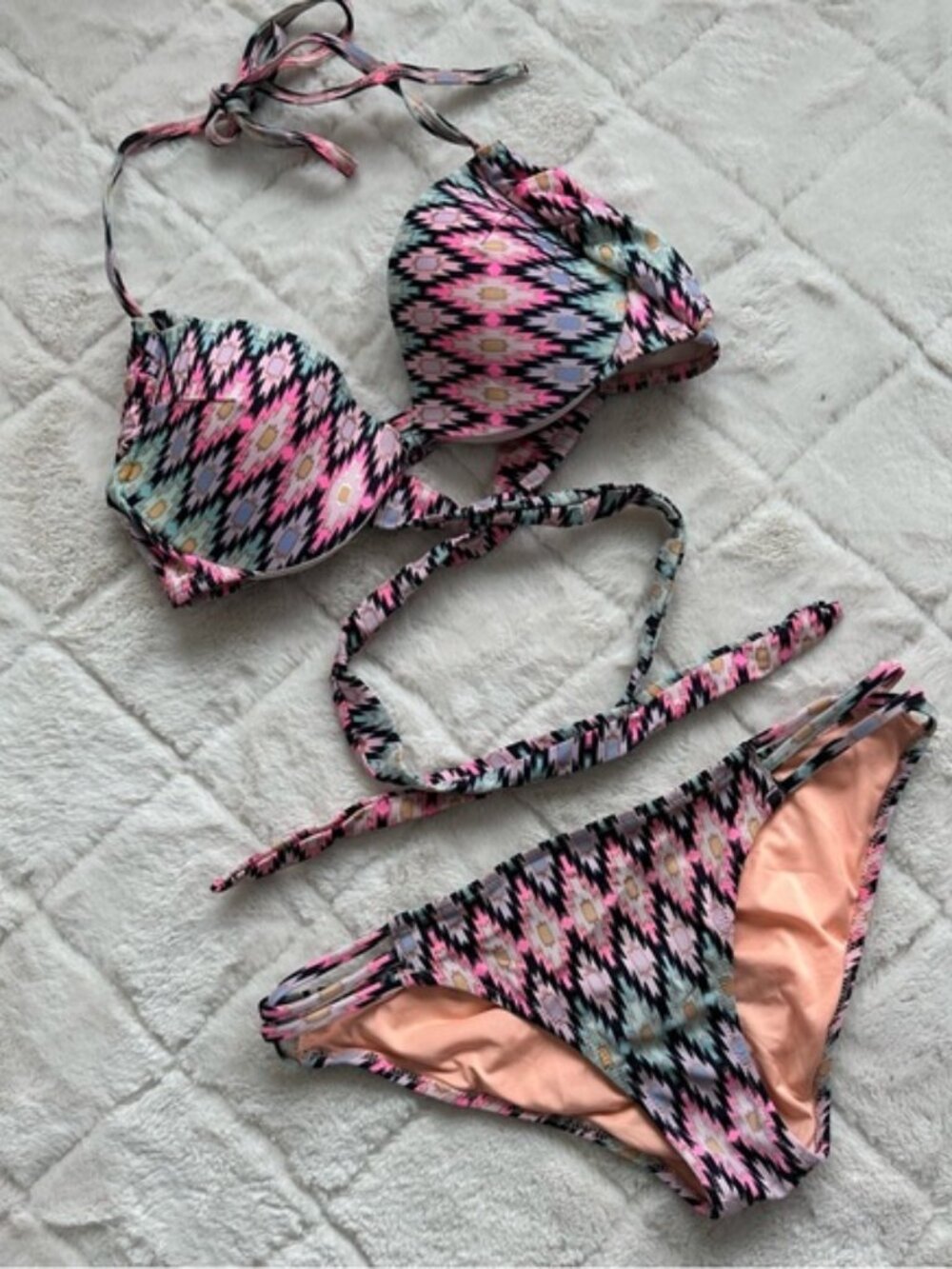 Victoria's Secret | "Warm Ikat Foil" The Wrap Halter & Strappy Cheeky Bikini Set